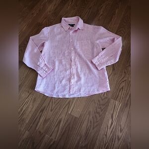 Blue harbor Marks&Spencer Linen long sleeve dress shirt size,med pink and white